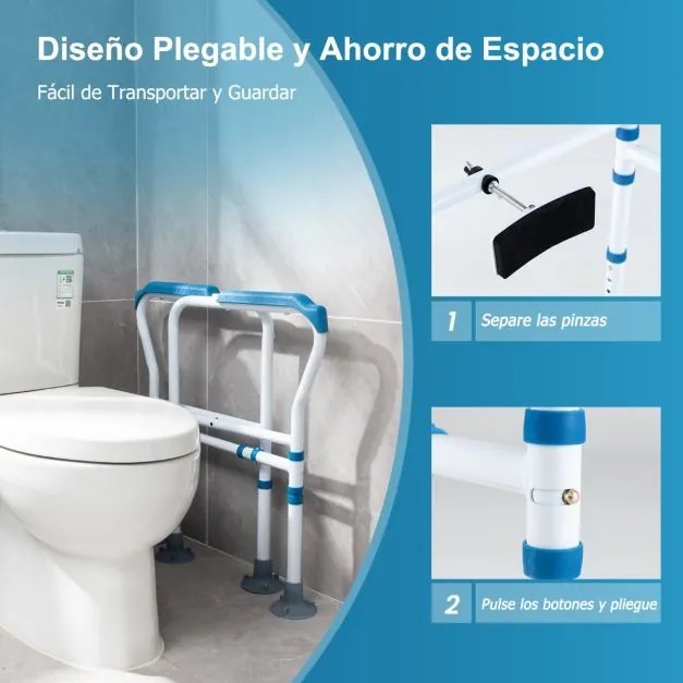 Apoio de braço para sanita para idosos com calha de segurança ajustável em altura e largura e correia fixa para deficientes Azul