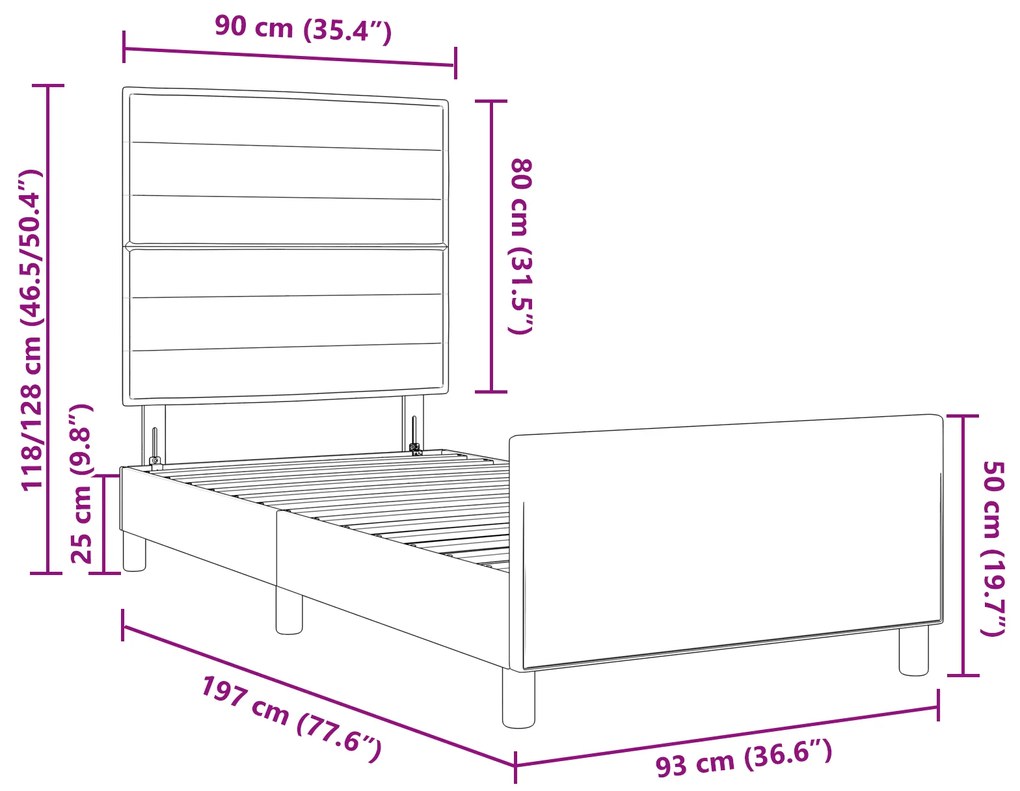 Cama vidaXL Cinza Escuro 90x190 cm Tecido