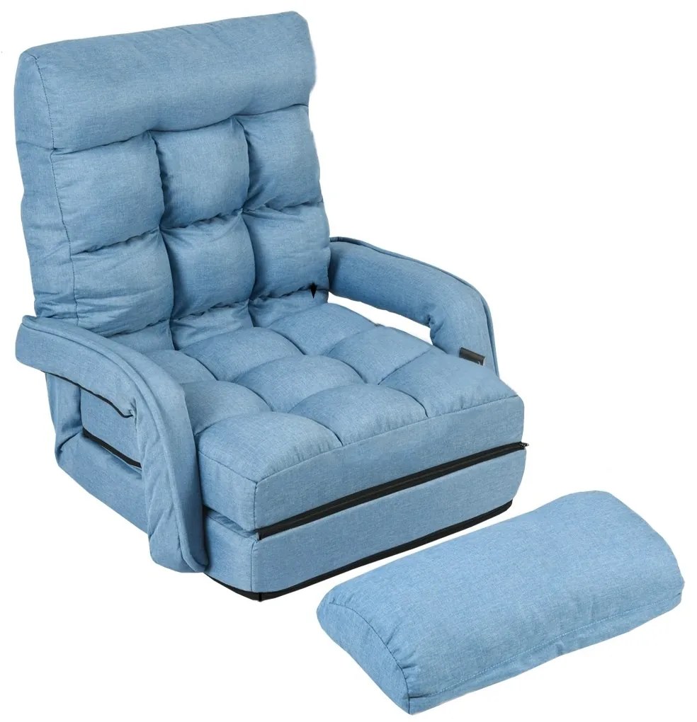 Sofá Cama de Chão individual dobrável com almofada multifuncional para quarto Sala de estar Varanda 67 x 65 x 72 cm Azul