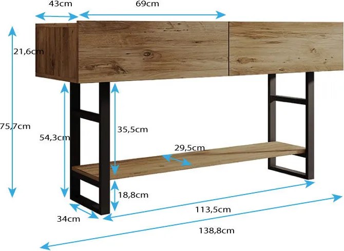 Consola de Entrada Faktor com 2 Portas - Design Industrial