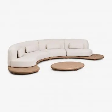 Conjunto De Jardim Com Sofá Modular Curvo De 4 Peças E Mesa De Centro Oval 120x95 Cm Em Madeira De Acácia Gerard Marrom Acácia Claro - Sklum