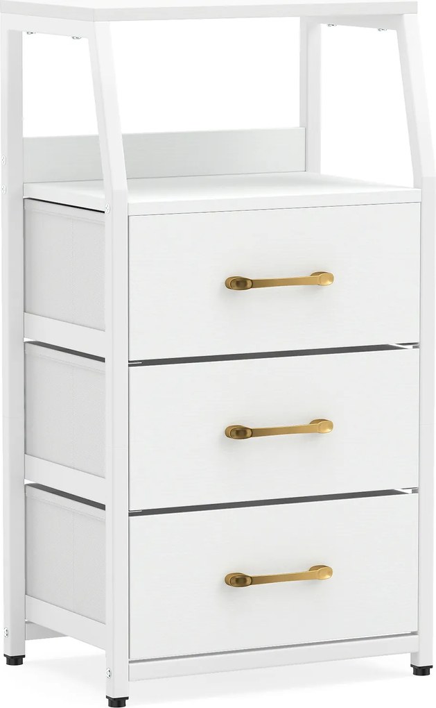 Cómoda de 3 Gavetas, 40,5 x 29 x 77 cm, Estrutura Metálica, Branco