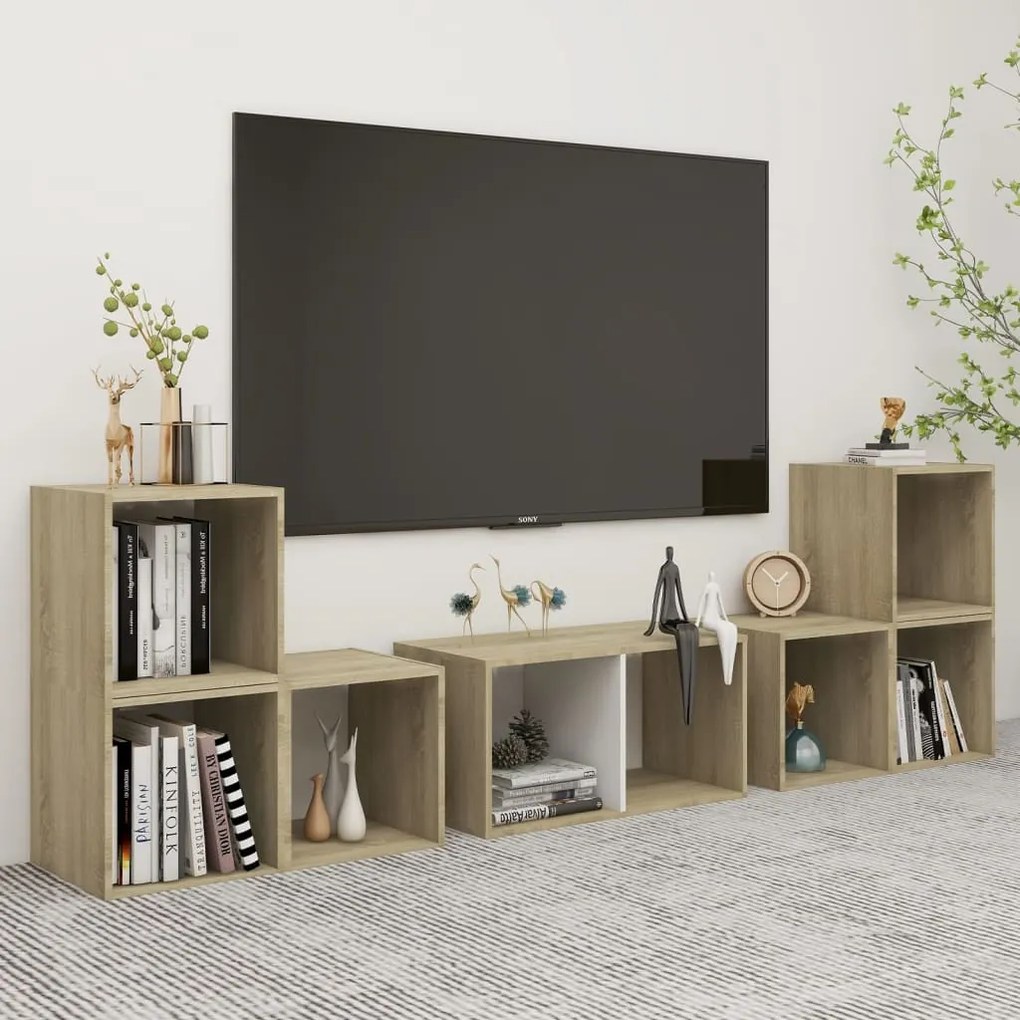 vidaXL 6 pcs conjunto móveis de TV derivados madeira branco/sonoma