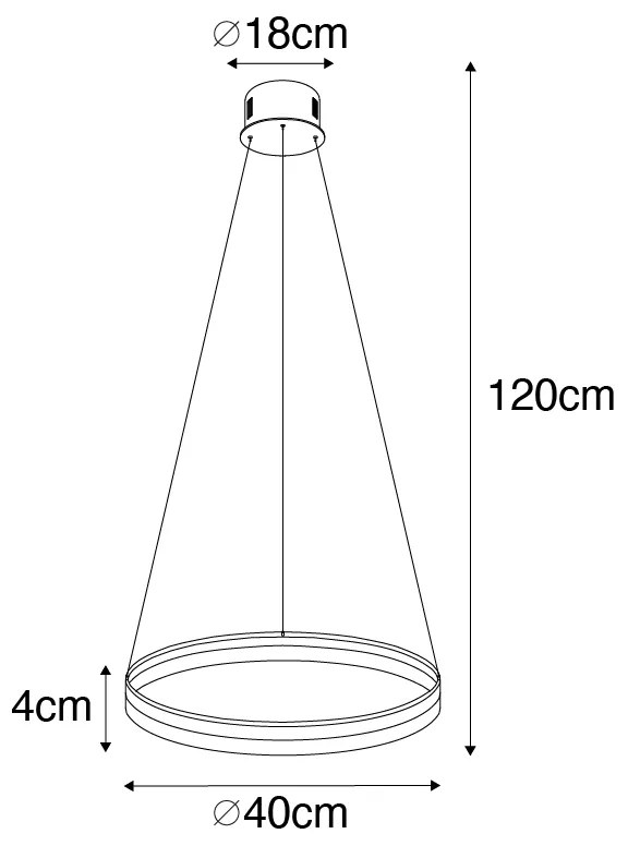 Candeeiro de suspensão design dourado 40 cm com LED regulável em 3 níveis - Anello Design