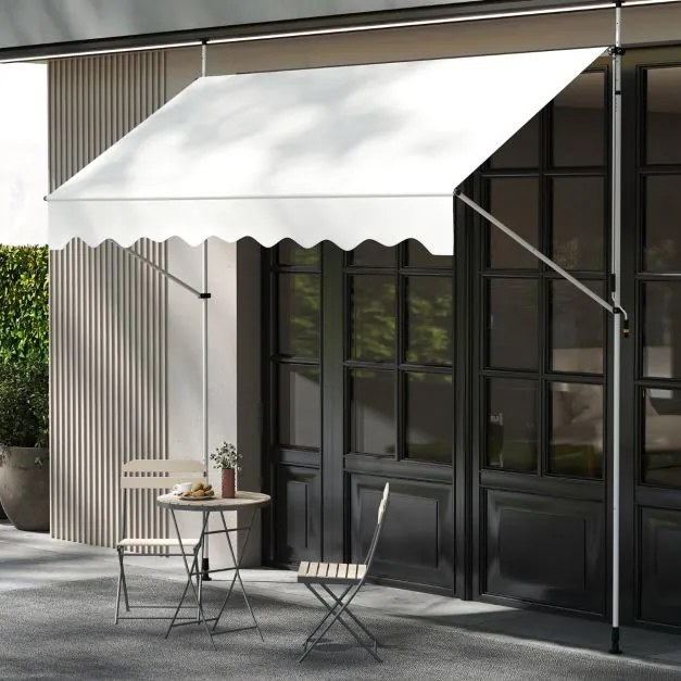 Toldo retrátil manual 3 m x 180 cm Sombra exterior ajustável sem perfuração com manivela para pátio, varanda, jardim Branco