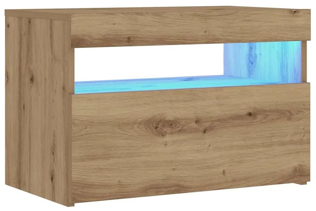 Mesa cabeceira c/ LED derivados de madeira carvalho artisiano