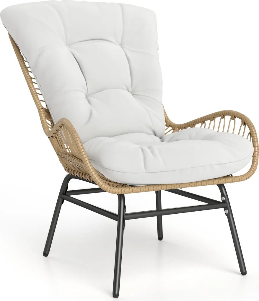 Cadeira de jardim em rattan com almofada grossa XXL Cadeira de terraço para jardim Capacidade até 180 kg Branco
