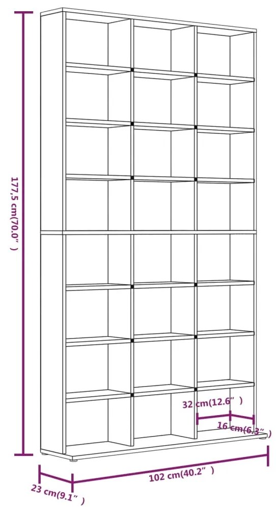 Armário p/ CD 102x23x177,5 cm derivados madeira cinzento sonoma