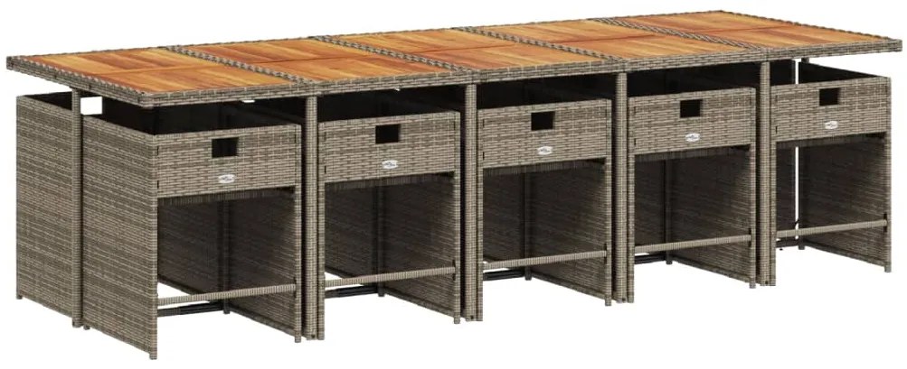 11 pcs conjunto jantar p/ jardim c/ almofadões vime PE cinzento