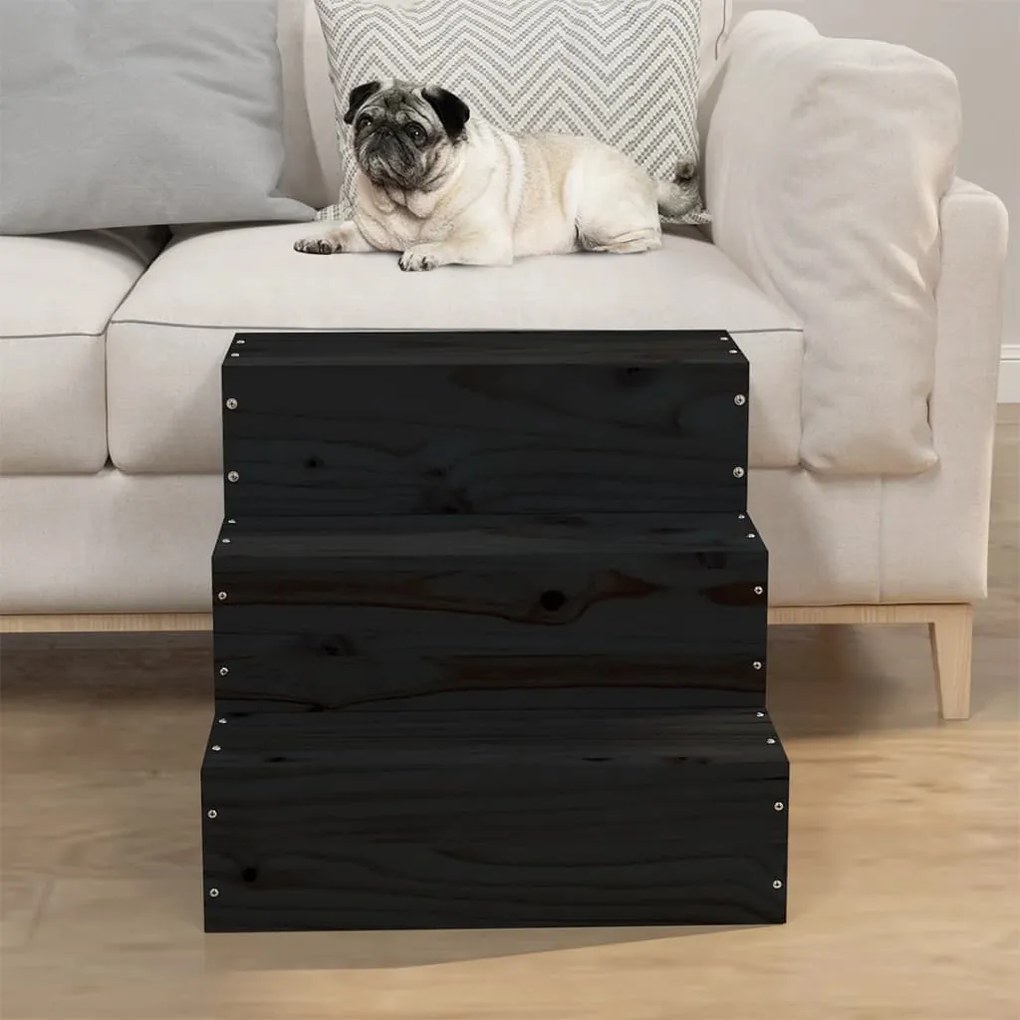 822465 vidaXL Escada animais de estimação 40x37,5x35cm pinho maciço preto