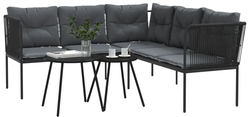 Conjunto de sofás de jardim c/ almofadões aço/textilene preto