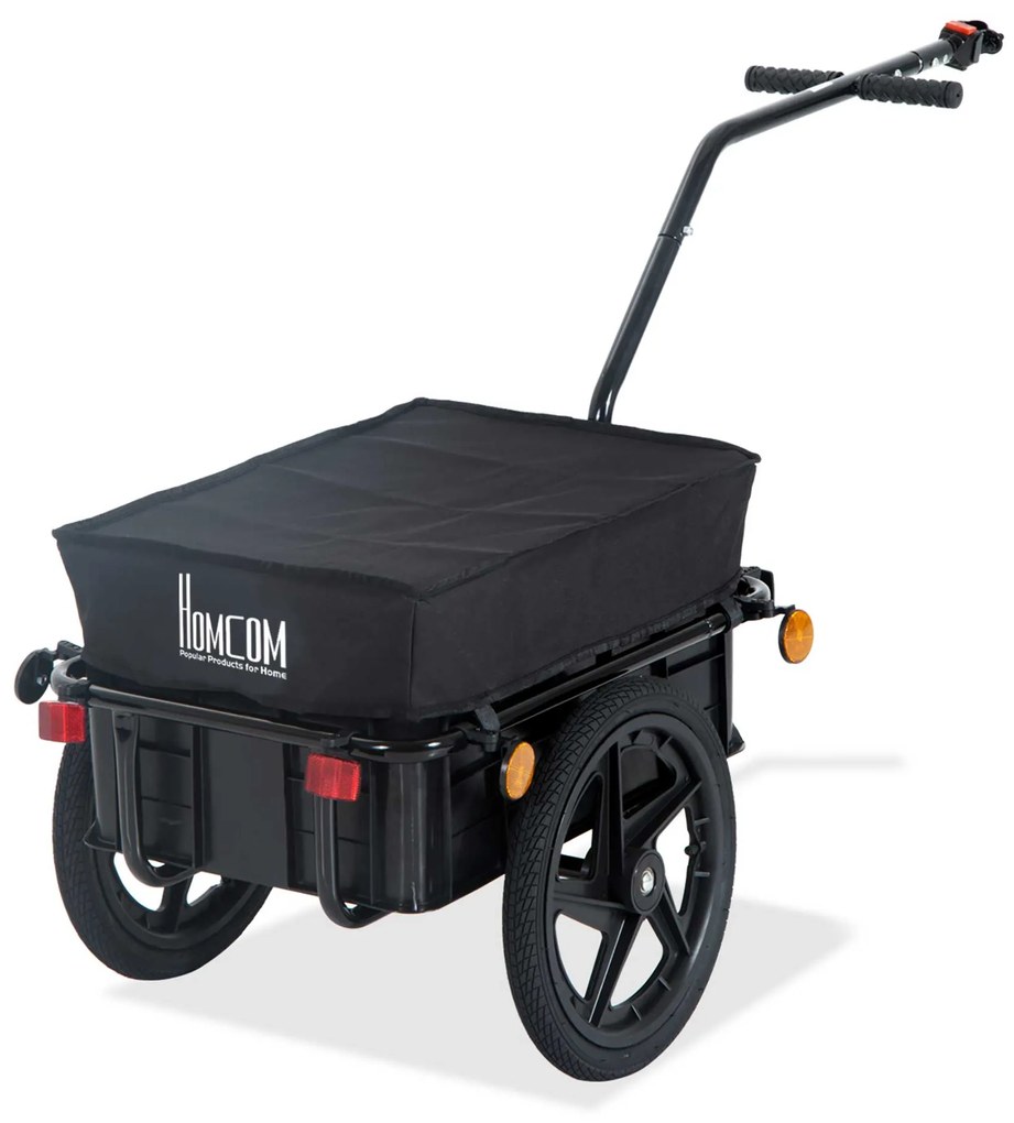 HOMCOM Reboque de Bicicleta para Carrinho de Carga 40kg com Capa em Tecido Oxford Refletores Estrutura em Aço 144x59x80 cm Preto| Aosom Portugal