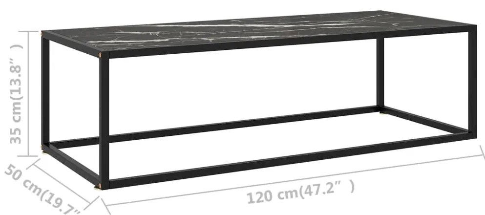 Mesa de centro 120x50x35 cm preto com vidro mármore preto