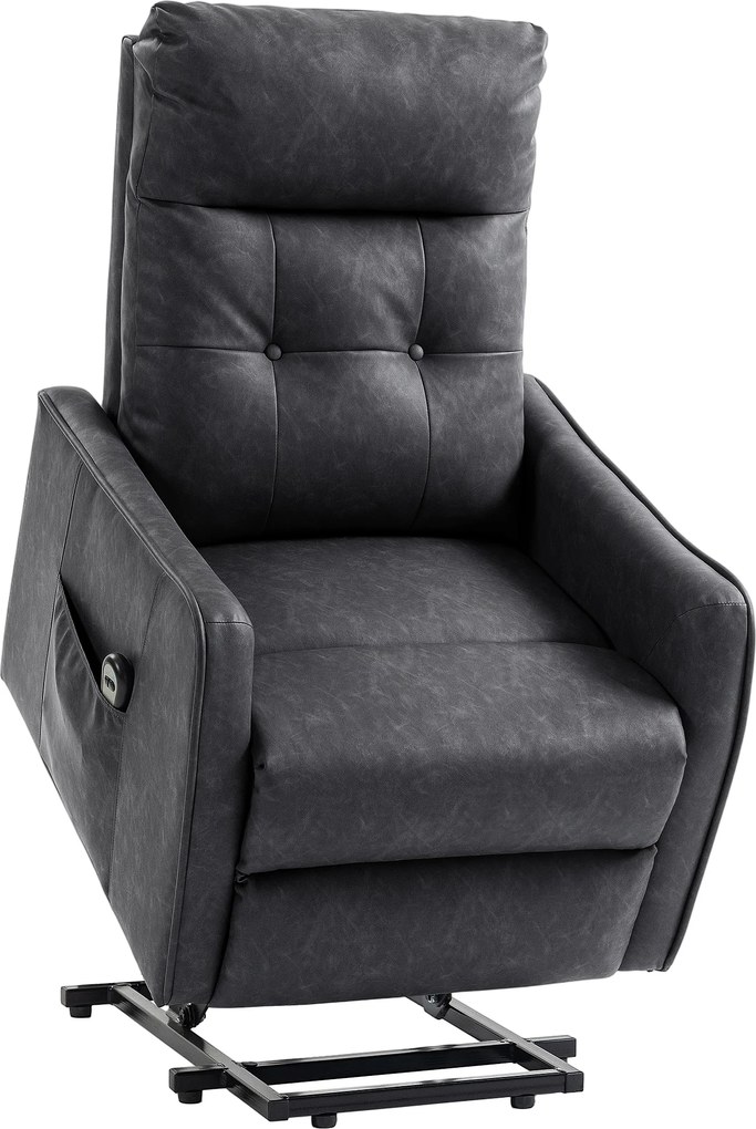 Poltrona Relax Reclinável Elétrica Elevatória em Couro PU com Controlo Remoto, Assento com Molas, Apoio para os Pés, Cinzento