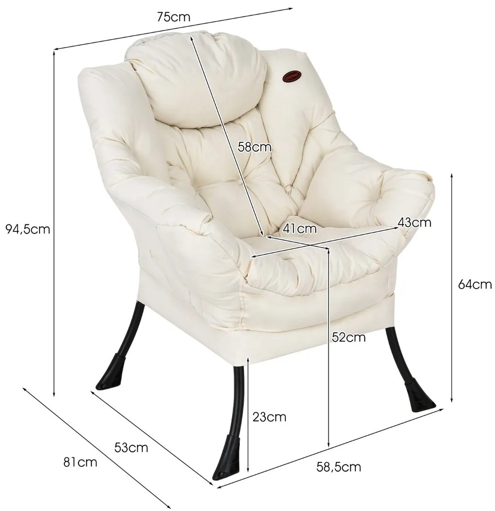 Poltrona moderna em tecido de poliéster com estrutura em metal estofada com bolso lateral 75 x 81 x 94,5 cm Bege