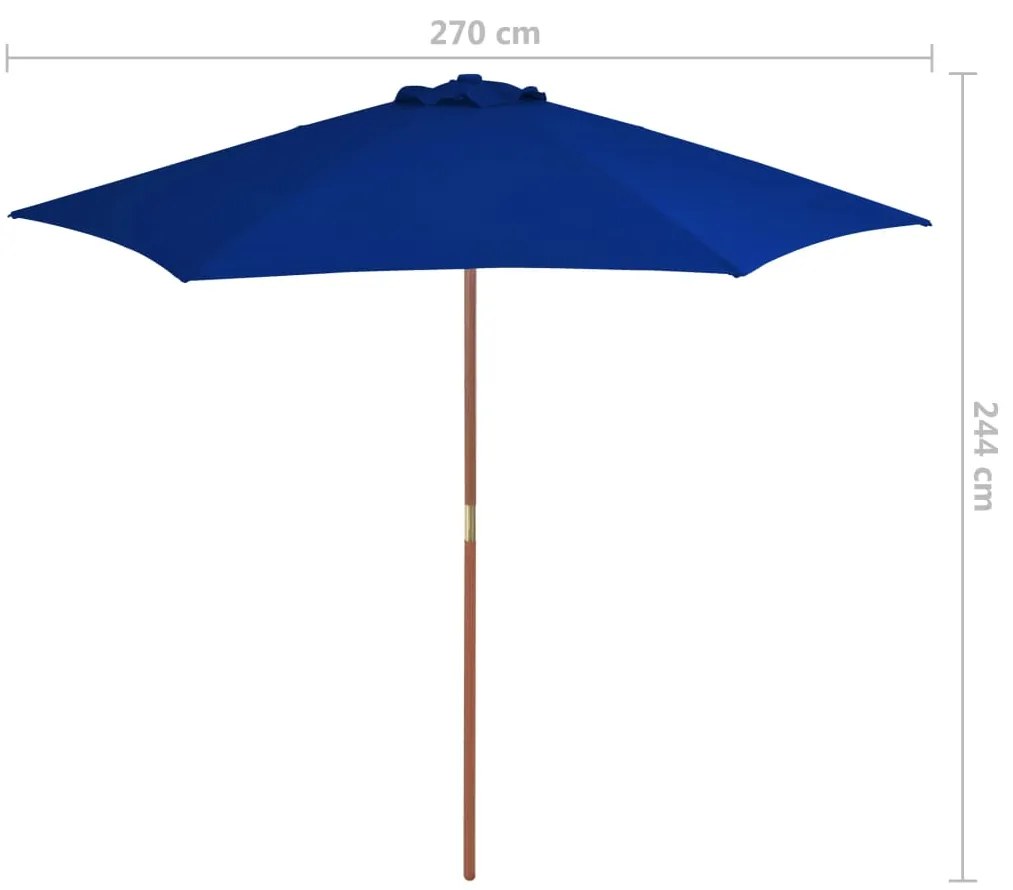 Guarda-sol de jardim com poste de madeira 270 cm azul