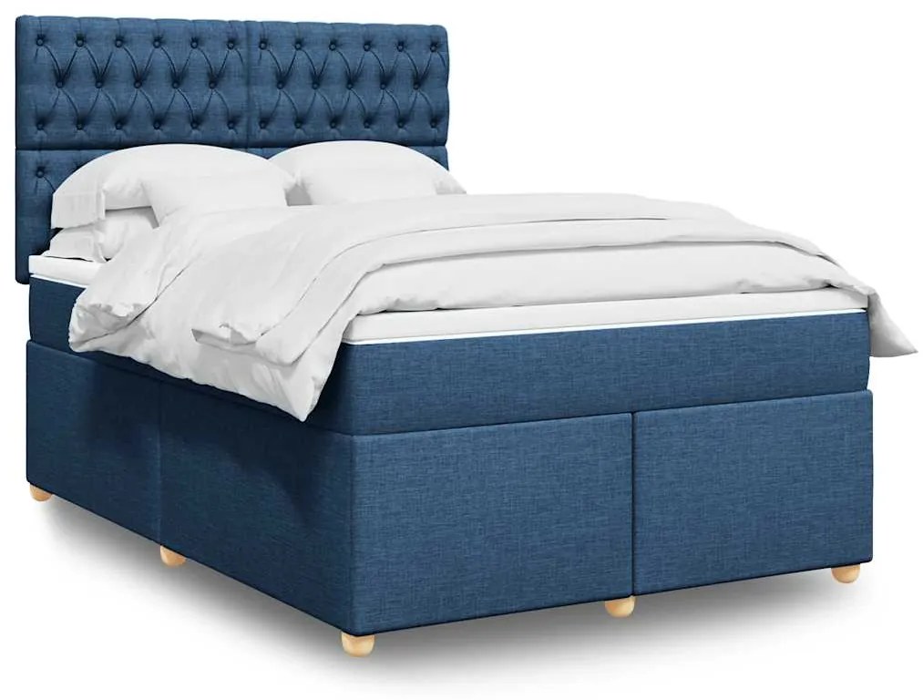 vidaXL Cama com molas/colchão 140x190 cm tecido azul