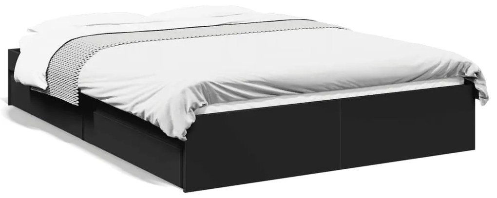 Estrutura de cama c/ gavetas 140x190 cm derivados madeira preto