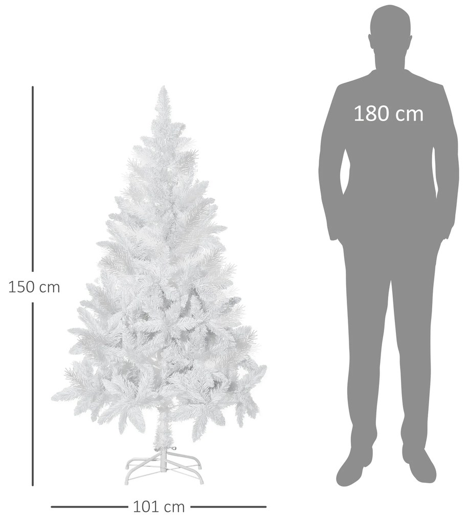 Árvore de Natal Artificial Dobrável 150cm Ignífugo com 358 Ramos Folhas de PVC Abertura Automática e Suporte Metálico Decoração de Natal para Interior