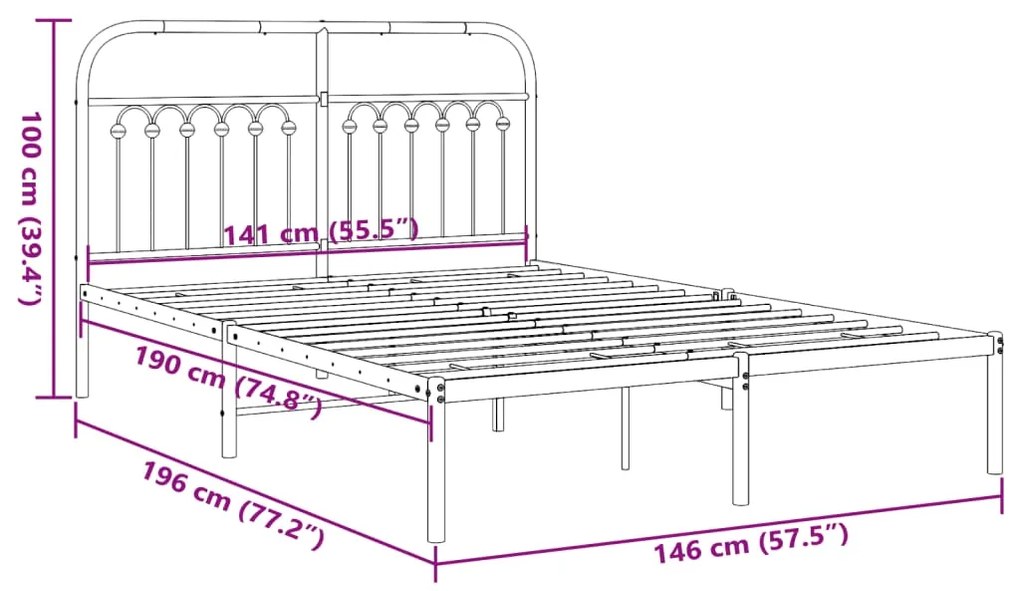 Estrutura de cama com cabeceira 140x190 cm metal branco