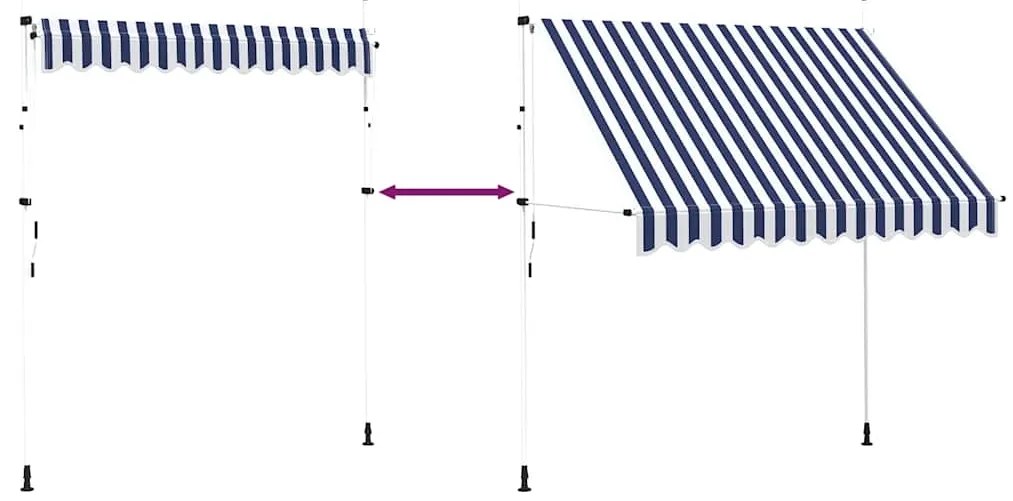 Toldo retrátil manual 250 cm riscas azuis e brancas