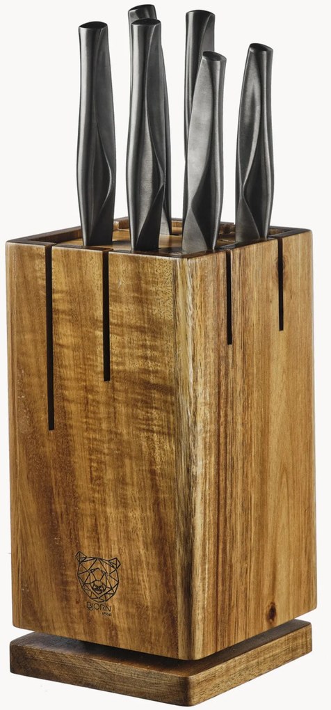 Bloco para facas em madeira de acácia com facas Skagen, conjunto de 7