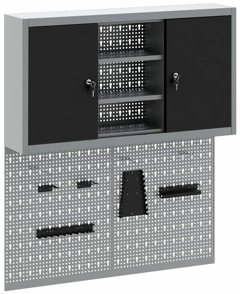 Conjunto de Armário de Ferramentas e Painel de Ferramentas VidaXL 3 Pe