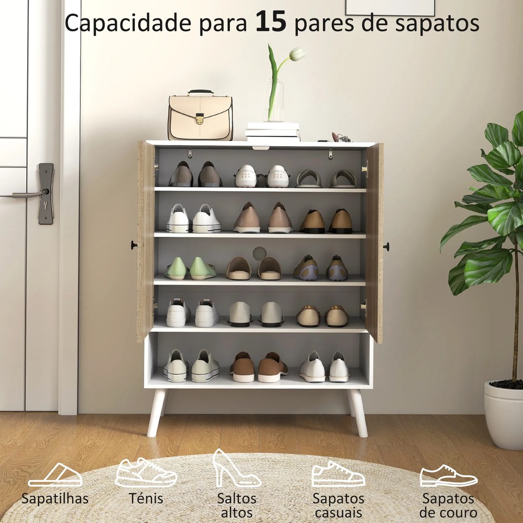 Sapateira com Desenho em Espiga Prateleiras Ajustáveis Compartimento Aberto para 15 Pares de Sapatos 75x35x97 cm Branco e Madeira