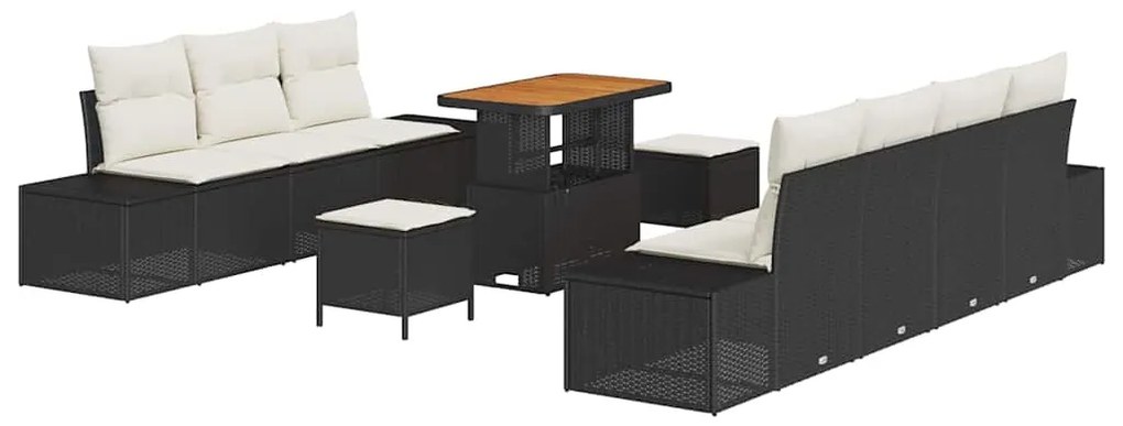 Conjunto de Sofá de Jardim vidaXL com 10 Peças e Almofadas Preto Ratta