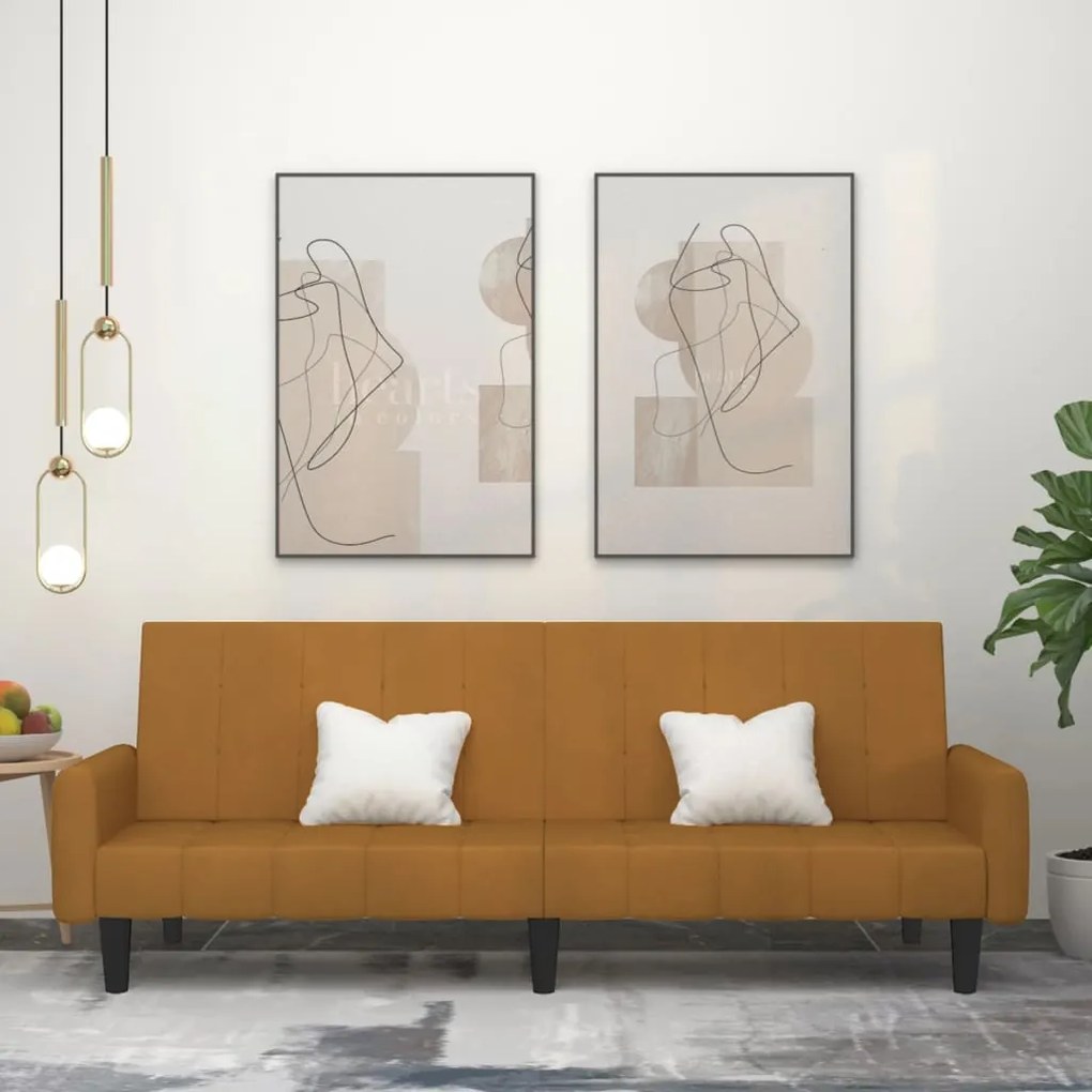 337387 vidaXL Sofá-cama de 2 lugares veludo castanho