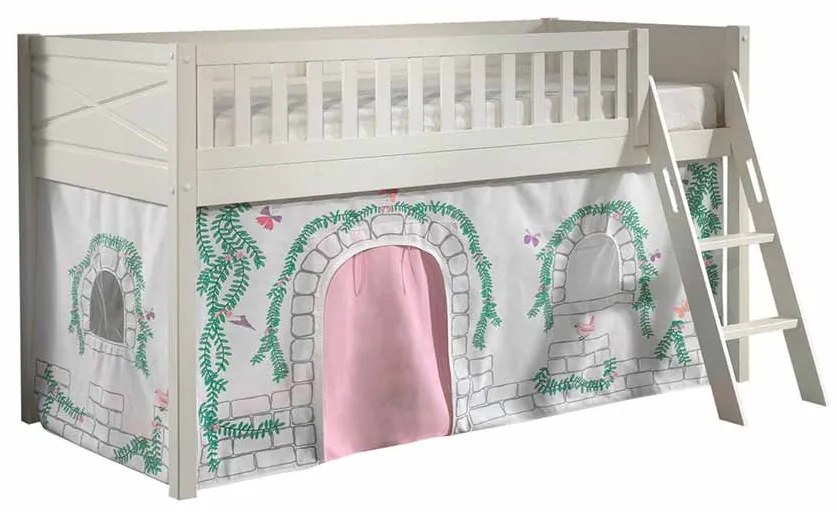 Conjunto cama alta Infantil SCOTT + cortina de brincar BIRDY Branca