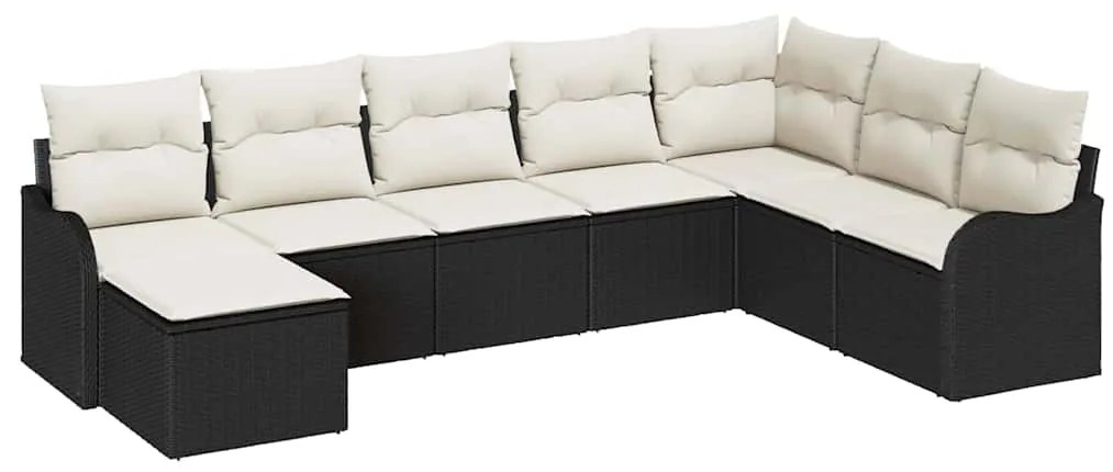 Conjunto de Sofás de Jardim de 8 Peças com Almofadas Pretas em Rattan