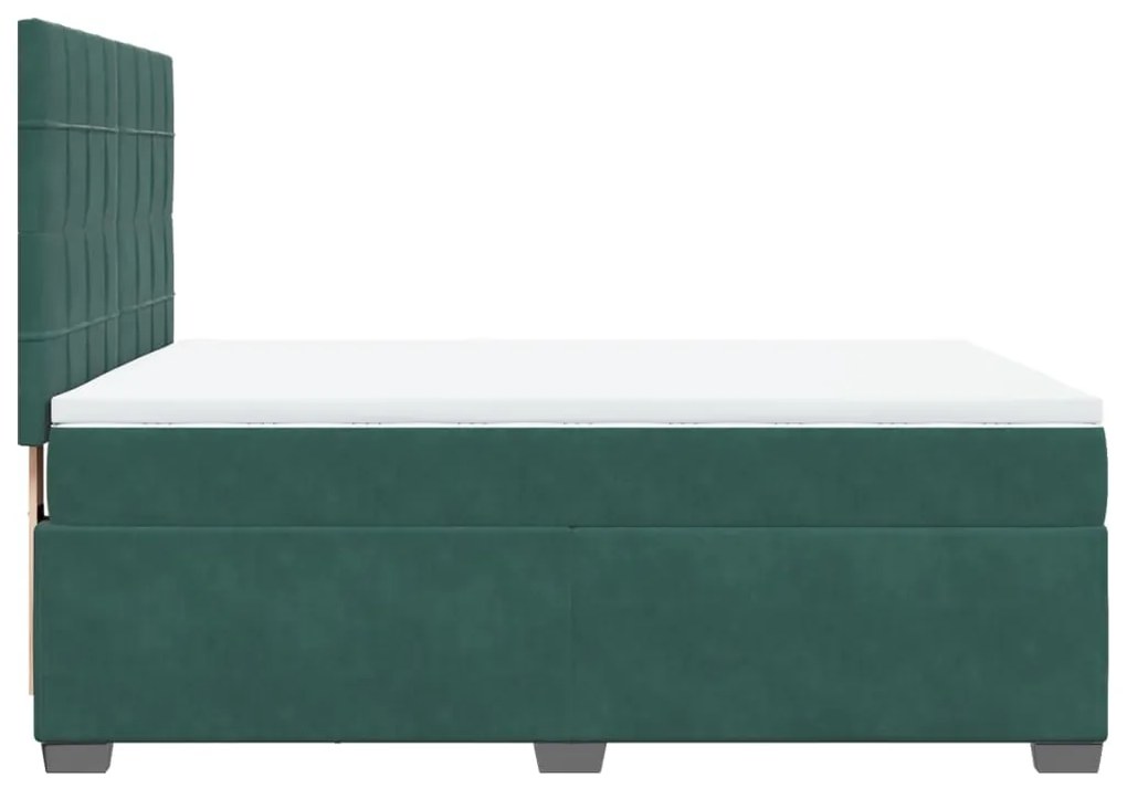 Cama com molas/colchão 160x200 cm veludo verde-escuro