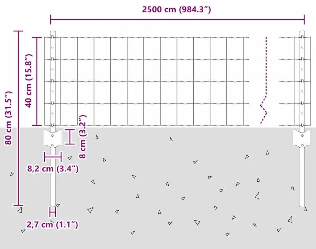 Cerca Euro com 11 postes U Cinza 0.4x25 m Aço
