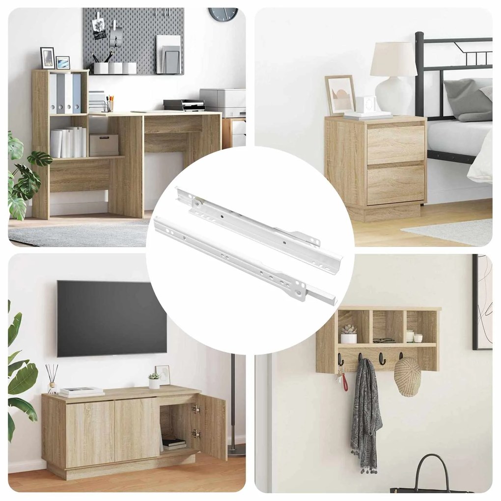 vidaXL Corrediça de Gaveta 2 pcs Branco 250 mm Aço