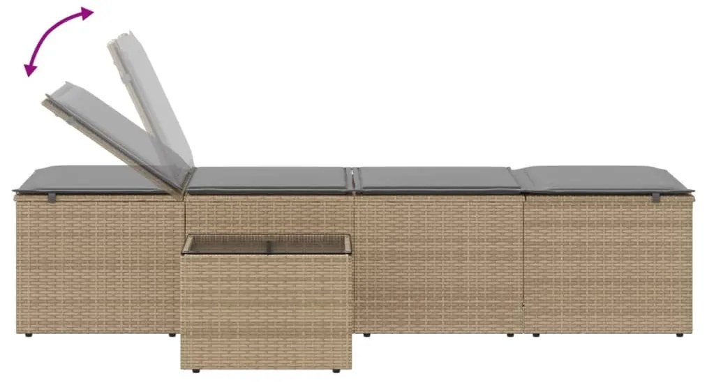 Espreguiçadeiras com mesa 2 pcs vime PE bege