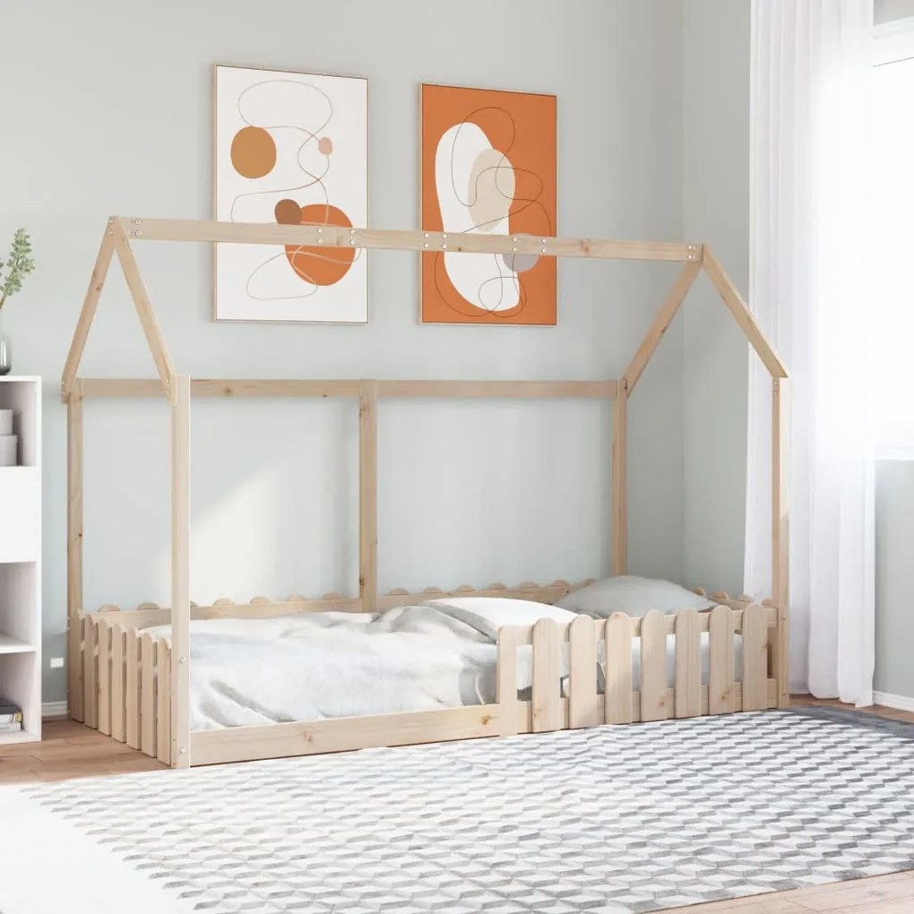 Estrutura de cama infantil formato casa 90x200 cm pinho maciço