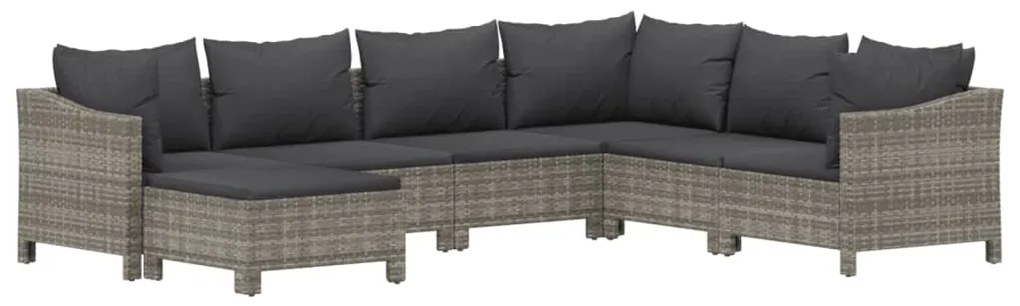 7 pcs conjunto lounge de jardim c/ almofadões vime PE cinzento