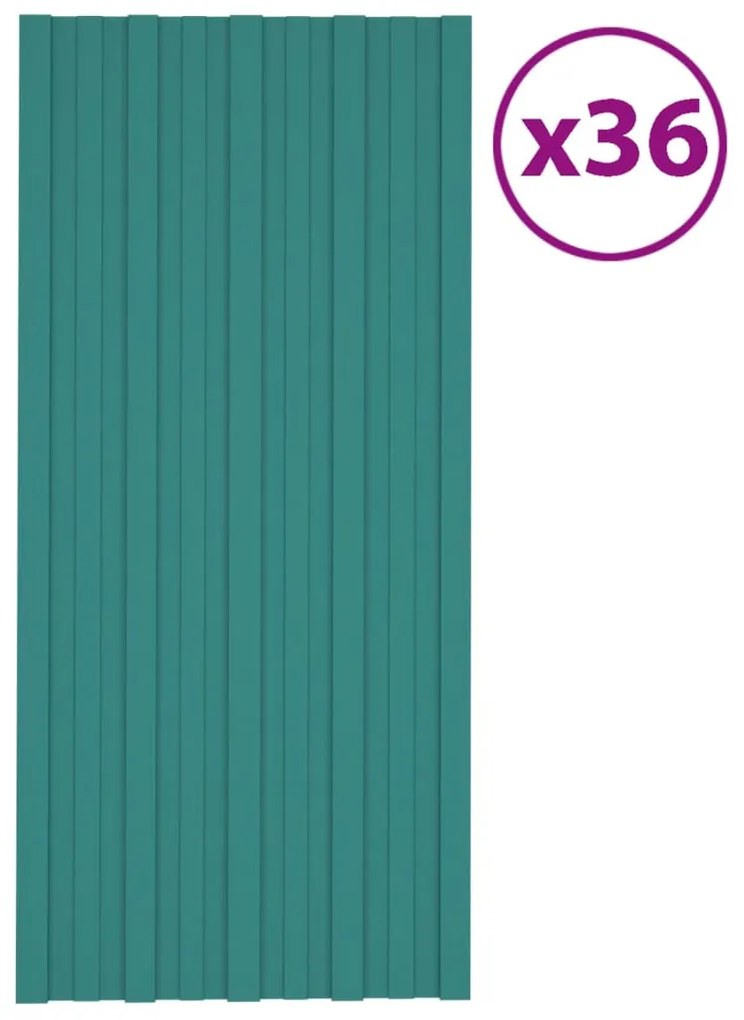 Painéis de telhado 36 pcs 100x45 cm aço galvanizado verde