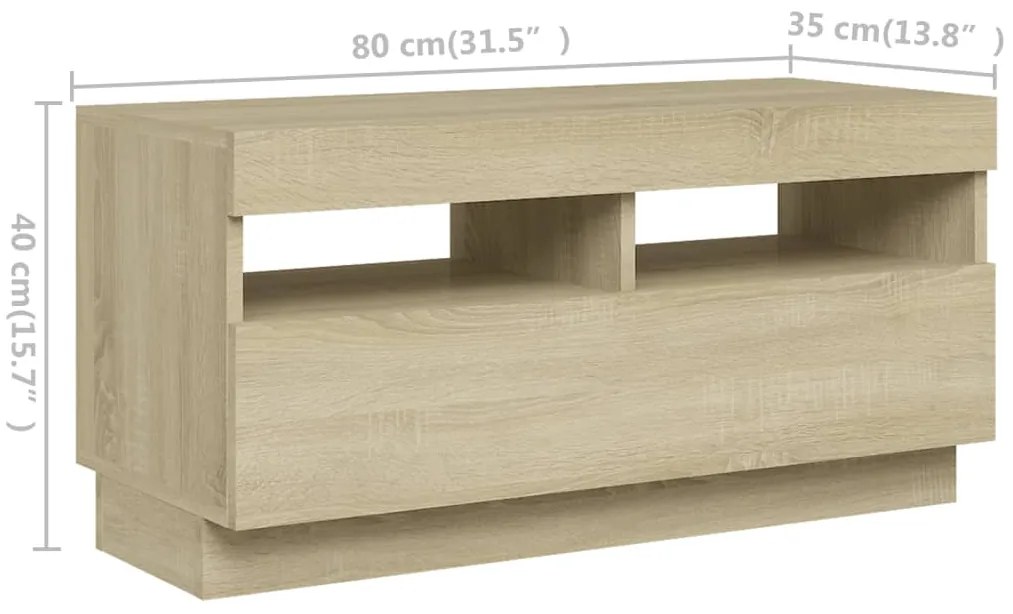 Móvel de TV com luzes LED 180x35x40 cm carvalho sonoma