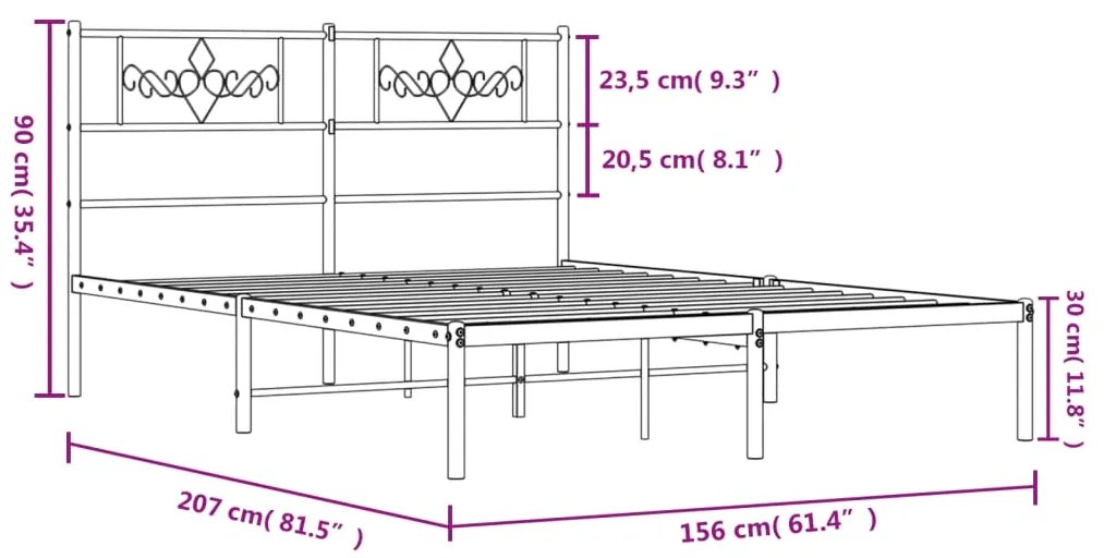 Estrutura de cama com cabeceira 150x200 cm metal branco