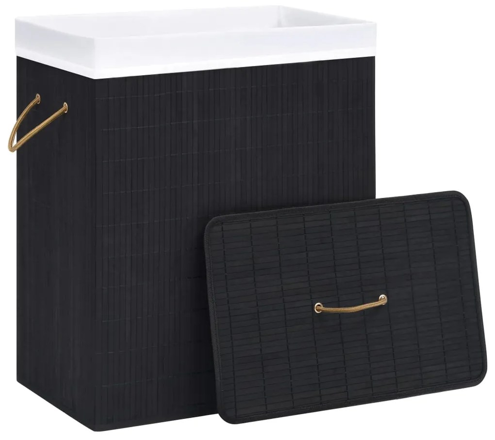 Cesto para roupa suja c/ secção única 83 L bambu preto