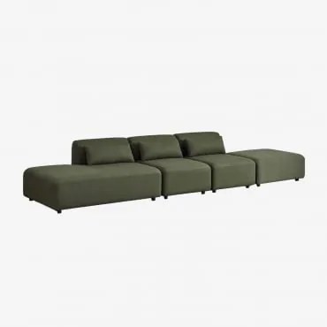Sofá Modular De 3 Peças Com Chaise Longue À Esquerda E Puff Fogler Tecido Pele De Borrego Verde Sálvia - Sklum