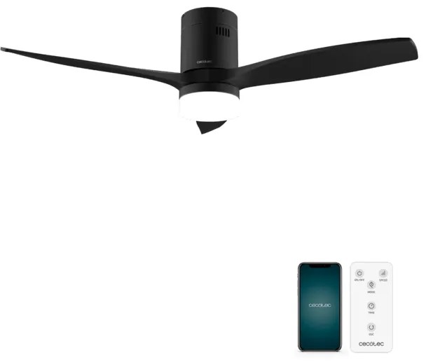 Ventoinha de teto EnergySilence Aero 5600 Aqua Black&Black Connected de 40 W e 52’’ com controlo remoto, controlo por Wi-Fi