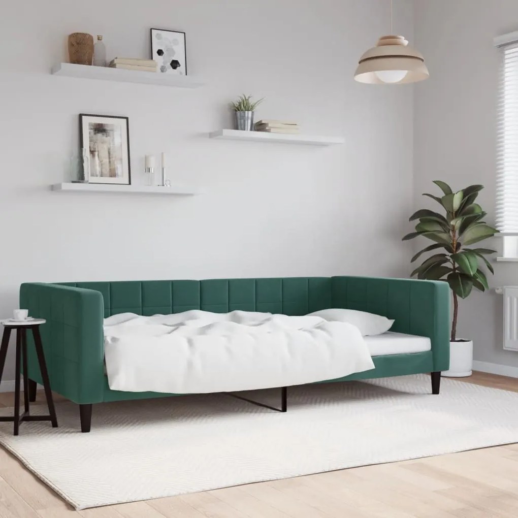 Sofá-cama 100x200 cm veludo verde-escuro