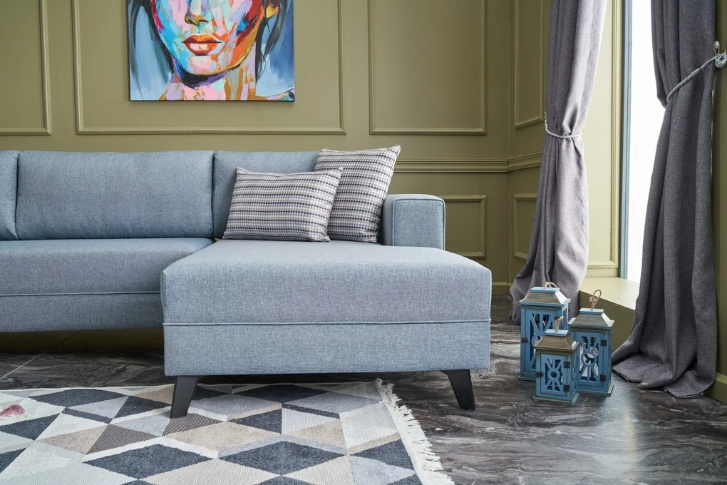 Sofá-Cama de Canto Efsun – Azul – 300 x 78 x 202 cm