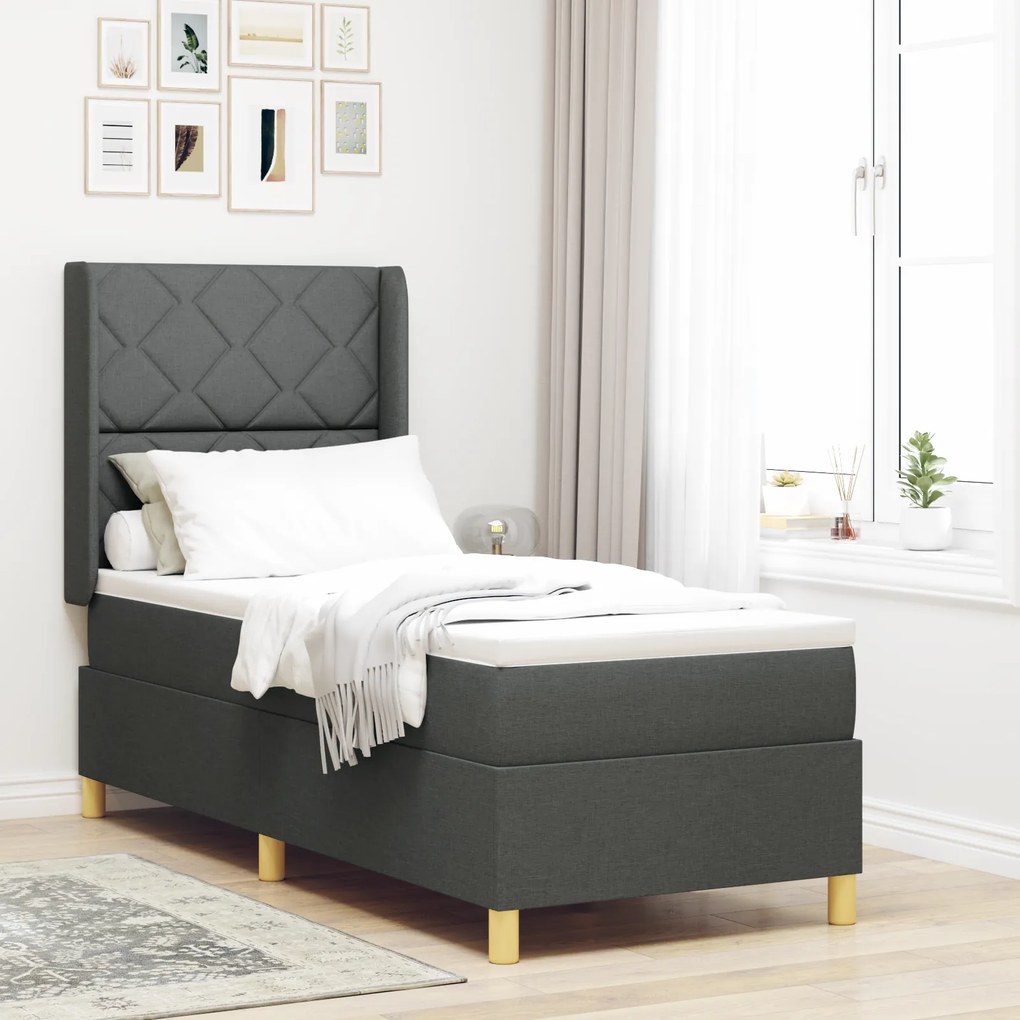 Cama Box Spring com Colchão cinza escuro 80x200 cm tecido