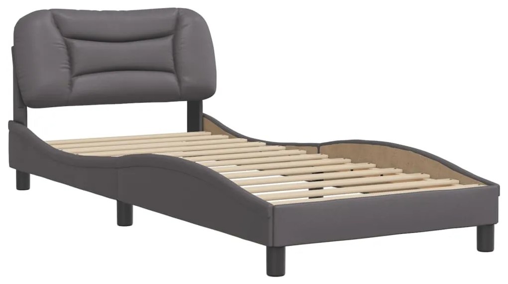Estrutura cama c/ cabeceira 90x200 cm couro artificial cinzento