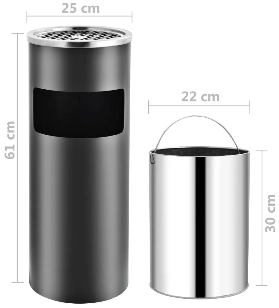 Caixote do lixo com cinzeiro para hotel 30 L aço cinzento