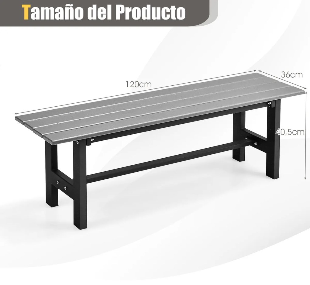 Banco jardim de exterior para 2 pessoas com estrutura metálica e assento de ripas Capacidade 300 kg para Pátio Jardim Varanda 120 x 36 x 40,5 cm Cinze
